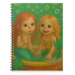 Cute big eye mermaid sisters wading pool fantasy notebook