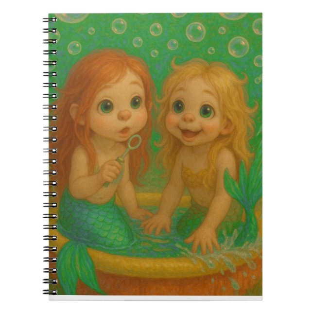 Cute big eye mermaid sisters wading pool fantasy  notebook (Front)