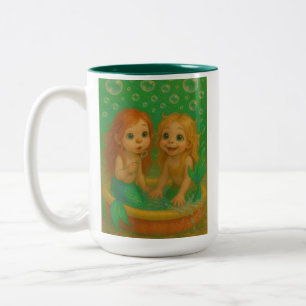 Cute big eye mermaid sisters wading pool fantasy Two-Tone coffee mug