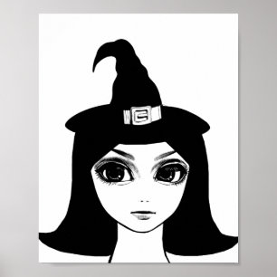 Cute Big Eye Witch Girl Face Fantasy fairytale art Poster