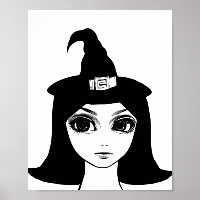 Cute Big Eye Witch Girl Face Fantasy fairytale art Poster (Front)