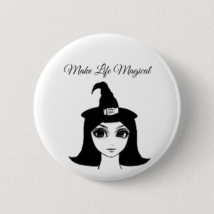 cute big eye witch girl fantasy fairytale art  6 cm round badge