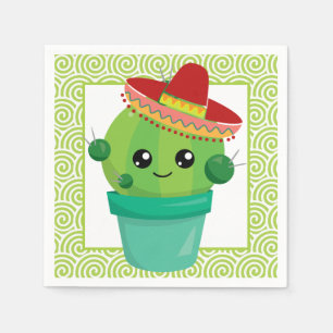 Cute Big-Eyed Cactus in Red Sombrero Napkin