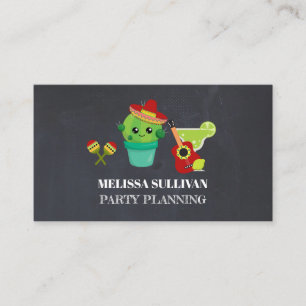 Cute Big-Eyed Cactus in Red Sombrero Party Planner Business Card