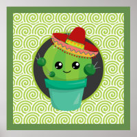 Cute Big-Eyed Cactus in Red Sombrero