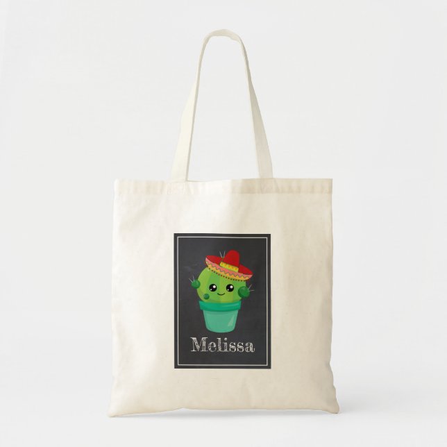 Cute Big-Eyed Cactus in Red Sombrero Tote Bag (Front)