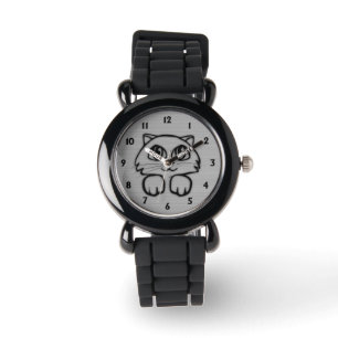 Cute Big Eyed Cat Peeking Silver Watch