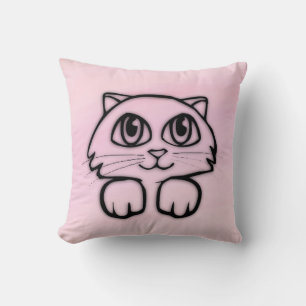 Cute Big Eyed Cat Pink Cushion