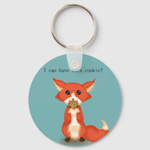 Cute Big Eyed Fox Eating A Cookie Key Ring
