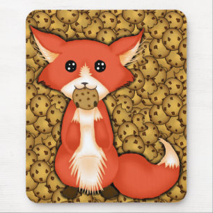 Cute Big Eyed Fox Eating A Cookie Mouse Pad