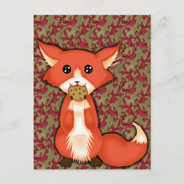 Cute Big Eyed Fox Eating A Cookie Postcard (Front)