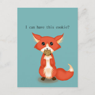 Cute Big Eyed Fox Eating A Cookie Postcard