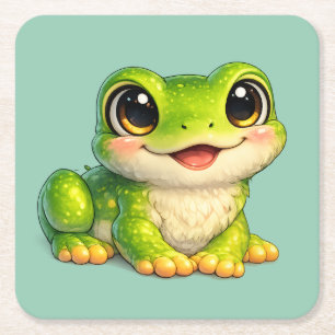 Cute Big-Eyed Frog Kawaii Animal Design Square Paper Coaster