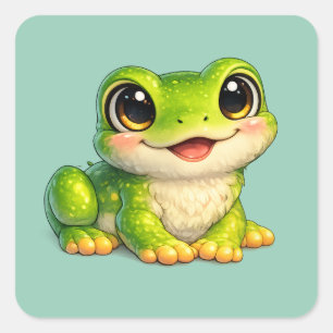 Cute Big-Eyed Frog Kawaii Animal Design Square Sticker