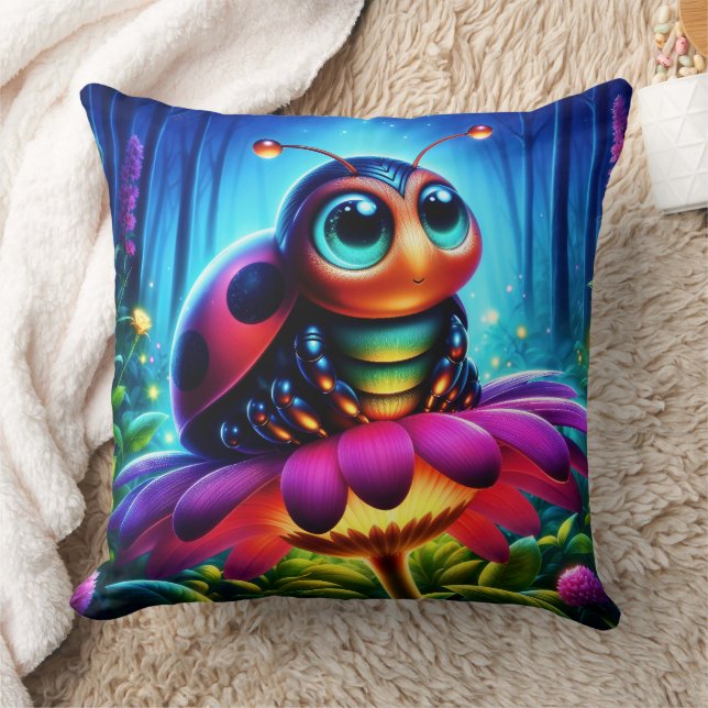 Cute big-eyed Ladybug with a mystical glow Cushion (Blanket)