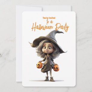 Cute Big-Eyed Witch Halloween Party  Invitation
