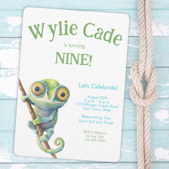 Cute Big Eyes Chameleon Any Age Boy Birthday Invitation (Creator Uploaded)