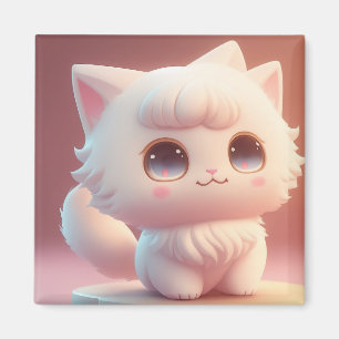 Cute Big Eyes Fluffy White Cat Magnet
