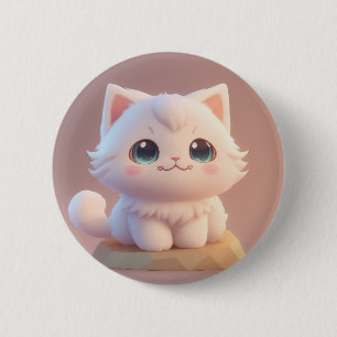 Cute Big Eyes Fluffy White Kitten 6 Cm Round Badge