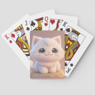 Cute Big Eyes Fluffy White Kitten Playing Cards