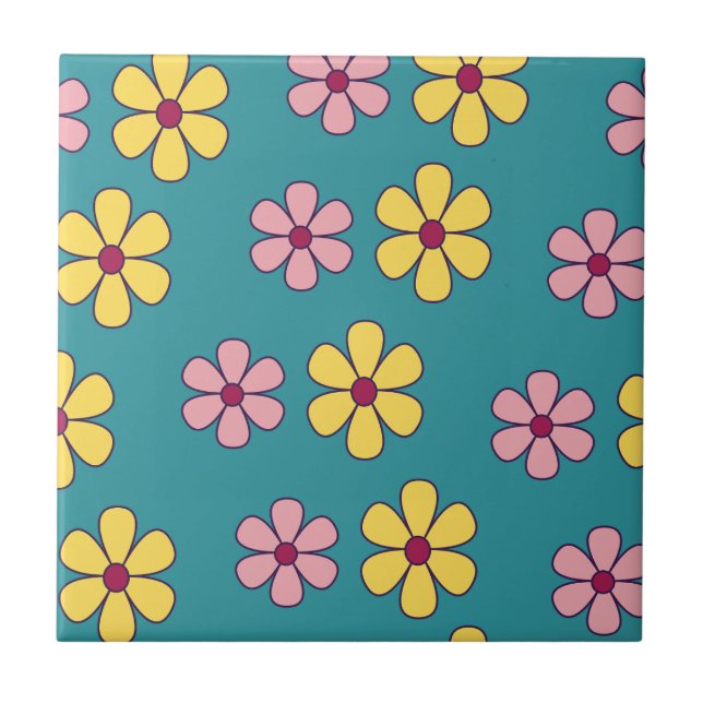 Cute big flowers pattern ceramic tile (Front)