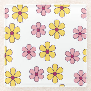 Cute big flowers pattern glass coaster