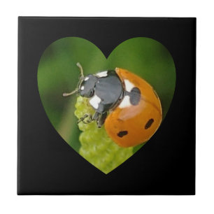 Cute Big Ladybug In A Heart Square Ceramic Tile