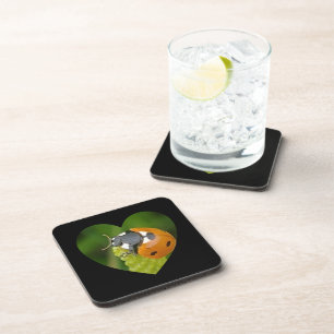 Cute Big Ladybug In A Heart Square coaster