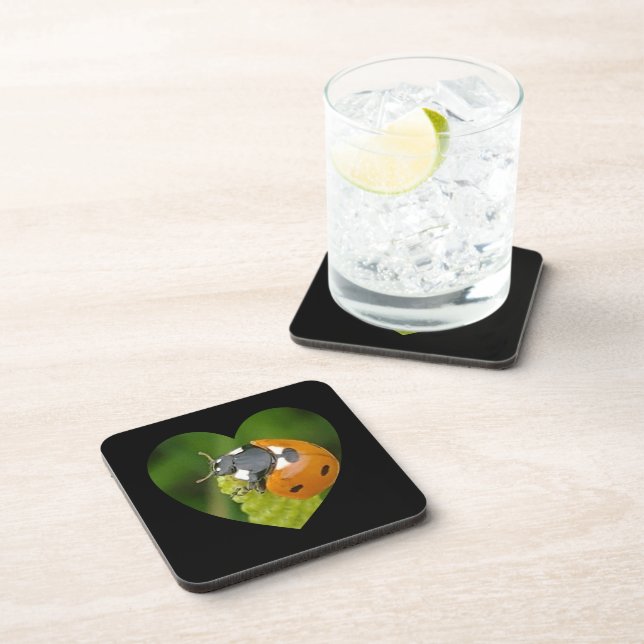 Cute Big Ladybug In A Heart Square coaster (Right Side)