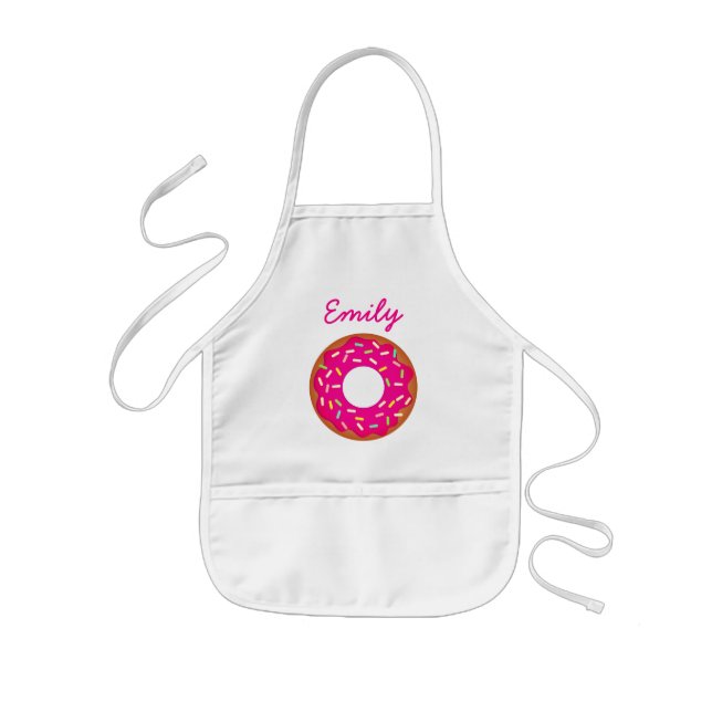 Cute big pink donut baking apron for children (Front)