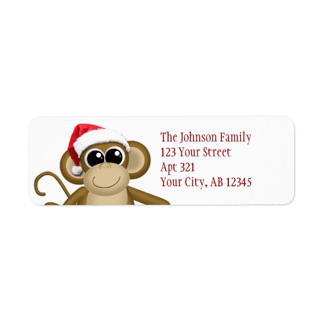 Cute Big Santa Hat Monkey Christmas Address Labels (Front)