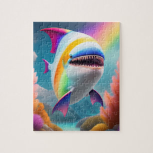 Cute Big Shark Wtith Rainbow Colors Jigsaw Puzzle