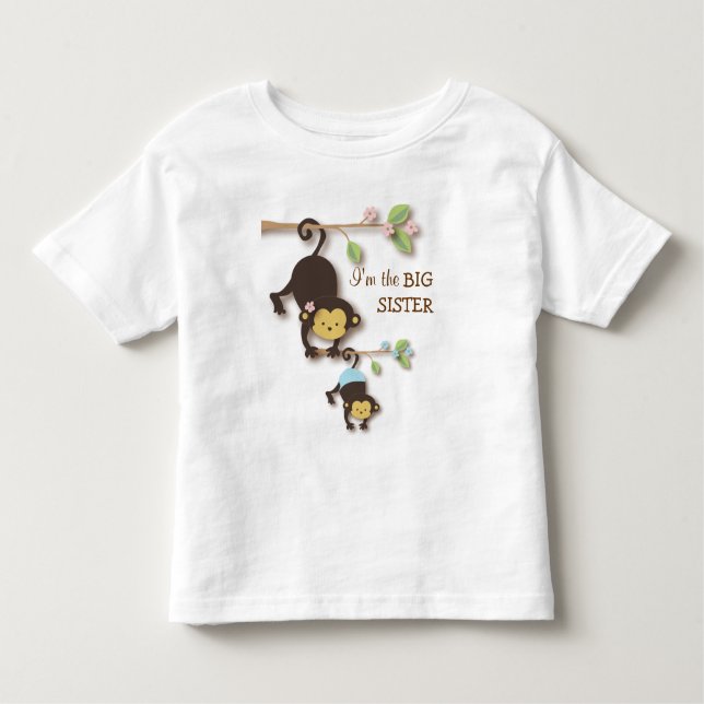 Cute Big Sister Monkey with Lil' Baby Brother Toddler T-Shirt (Front)
