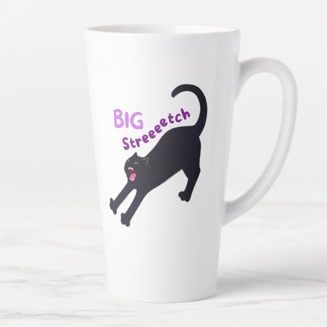 Cute Big Stretch Black Cat - For Cat Lovers Latte Mug (Right)