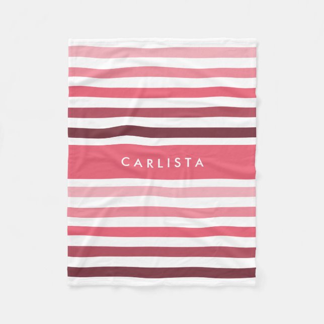 Cute Big Stripes Pattern With Name in Bright Pink Fleece Blanket (Front)