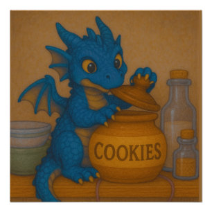 Cute bigeye baby blue storm dragon cookies fantasy poster