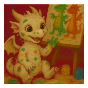 cute bigeye white baby frost dragon finger-paintin poster