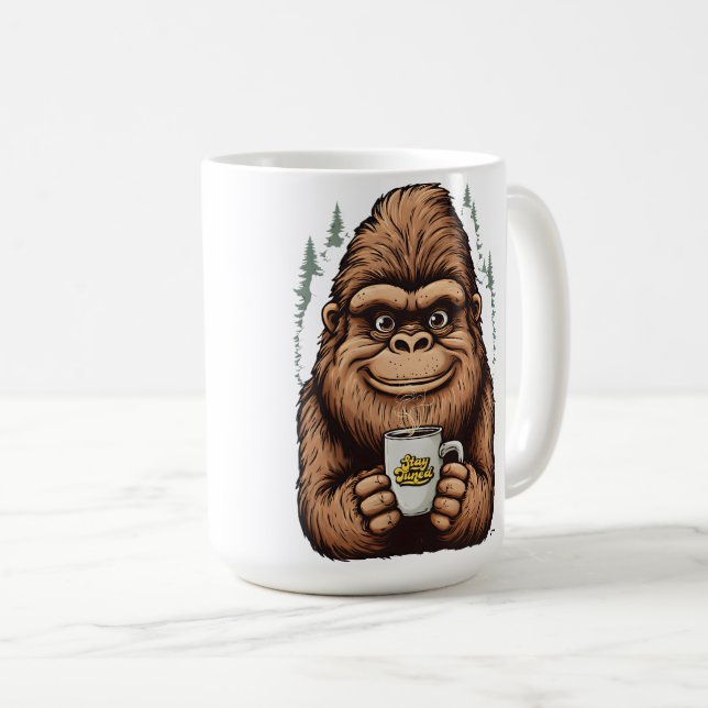 Cute Bigfoot Drinking Coffee  Funny Sasquatch  Coffee Mug (Front Right)