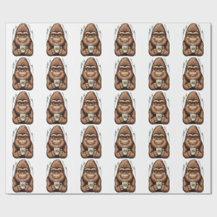 Cute Bigfoot Drinking Coffee Funny Sasquatch Wrapping Paper