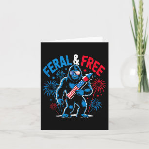 Cute Bigfoot Feral But Free 4th Of July Youth Men Card