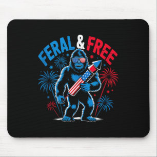 Cute Bigfoot Feral But Free 4th Of July Youth Men  Mouse Pad