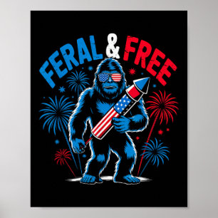 Cute Bigfoot Feral But Free 4th Of July Youth Men Poster