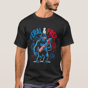 Cute Bigfoot Feral But Free 4th Of July Youth Men T-Shirt