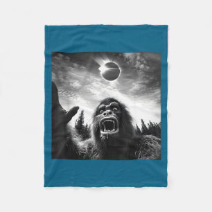 Cute Bigfoot Selfie Total Solar Eclipse Fleece Blanket