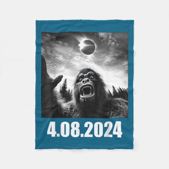 Cute Bigfoot Total Solar Eclipse Totality Fleece Blanket (Front)