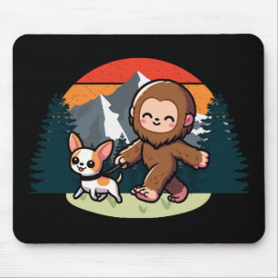 Cute Bigfoot Walking Cute Chihuahua Mouse Pad