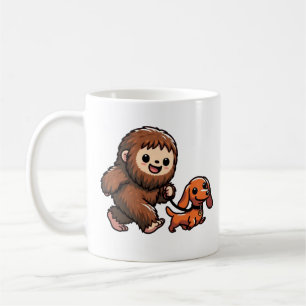 Cute Bigfoot Walking Cute Dachshund Coffee Mug