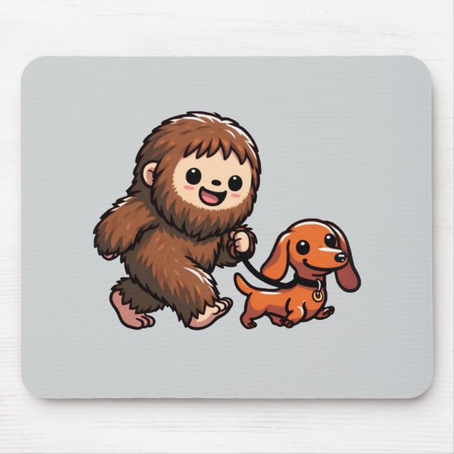 Cute Bigfoot Walking Cute Dachshund Mouse Pad (Front)