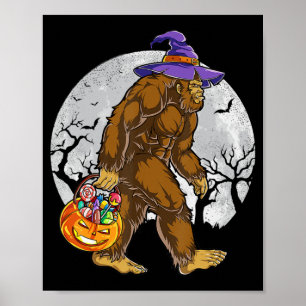 Cute Bigfoot Witch Pumpkin Halloween Girls Sasquat Poster