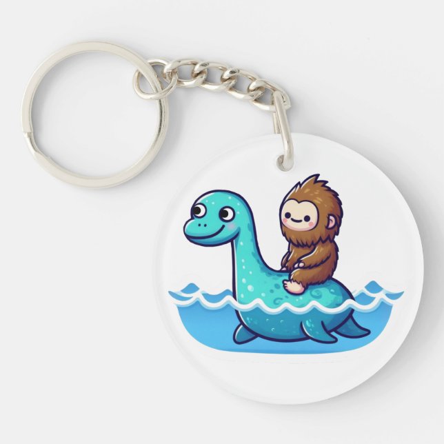 Cute Bigfoot with Cute Loch Ness  Key Ring (Front)